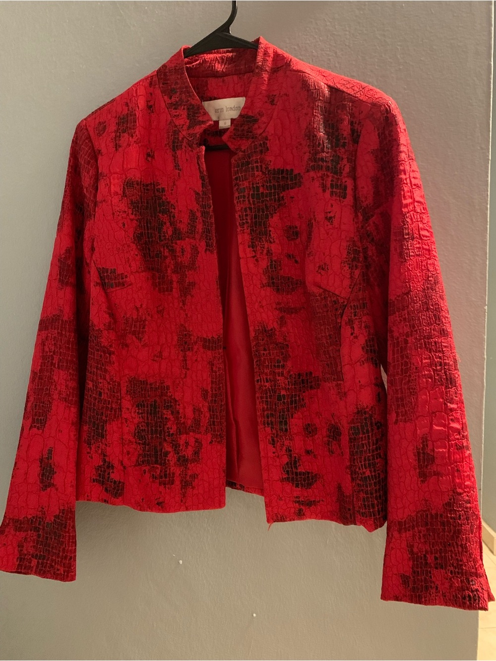 erin london Red Textured Open-Front Blazer Jacket